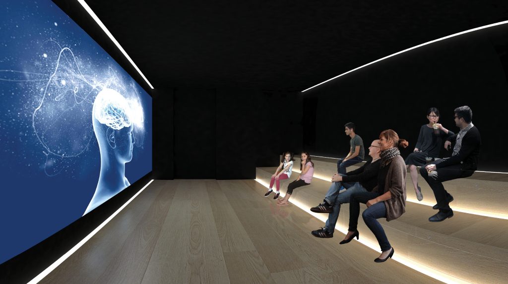Imagem tridimensional apresentando o Auditório no projeto Adene, localizado em Lisboa, Portugal.