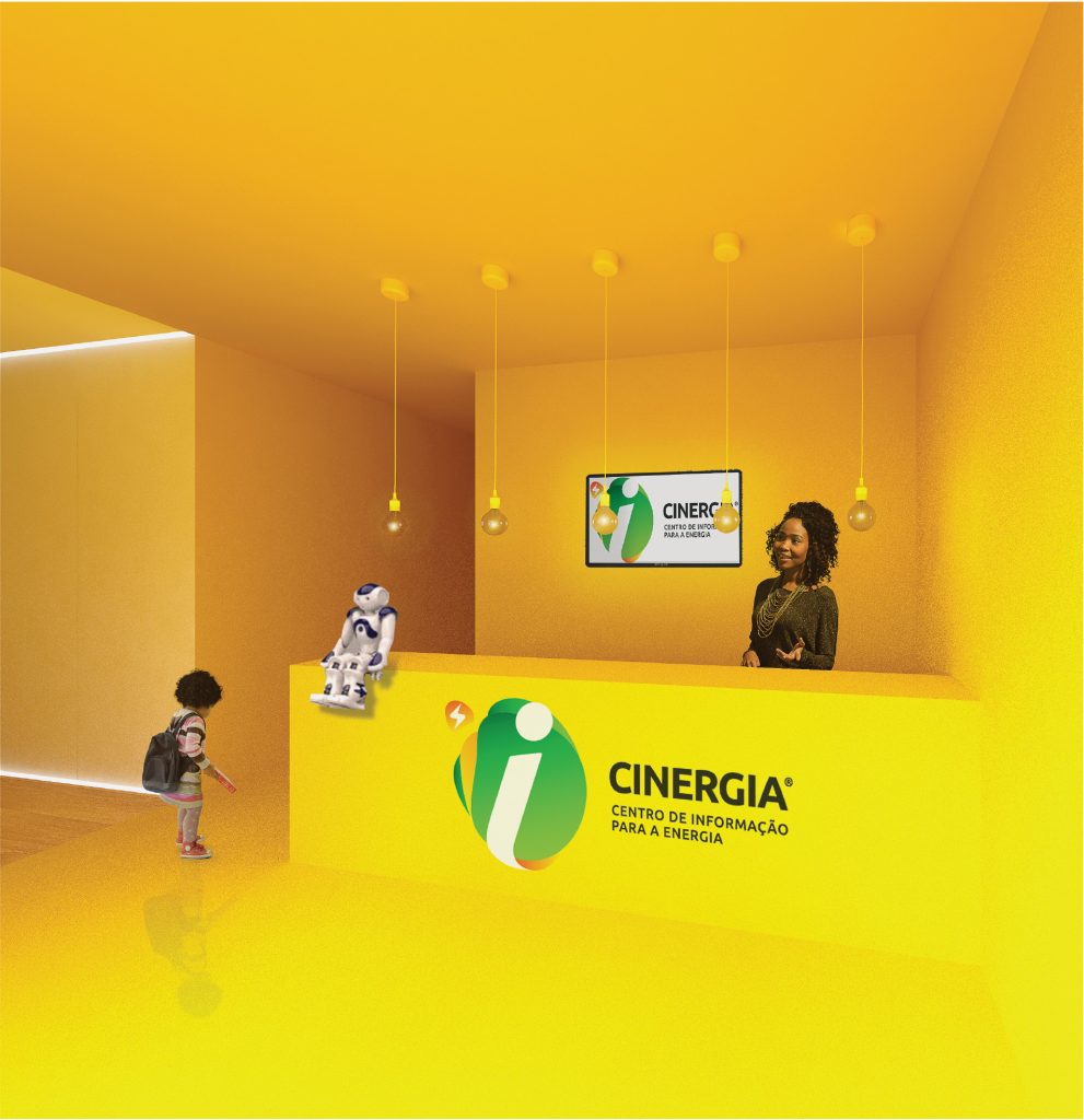 Imagem tridimensional apresentando o Recepção no projeto Adene, localizado em Lisboa, Portugal.