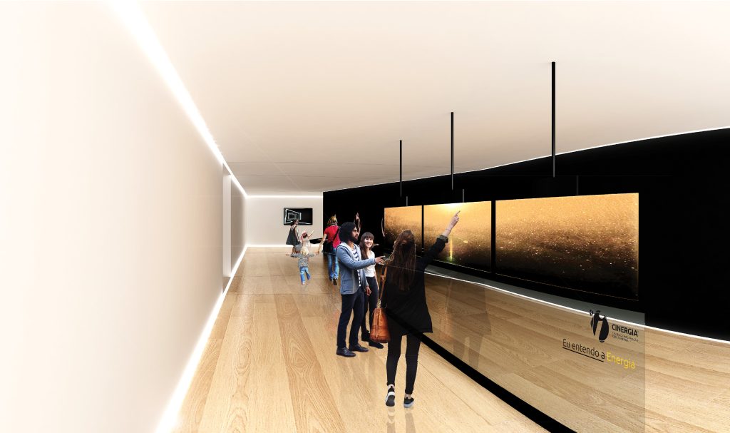 Imagem tridimensional apresentando o Sala de apresentação no projeto Adene, localizado em Lisboa, Portugal.