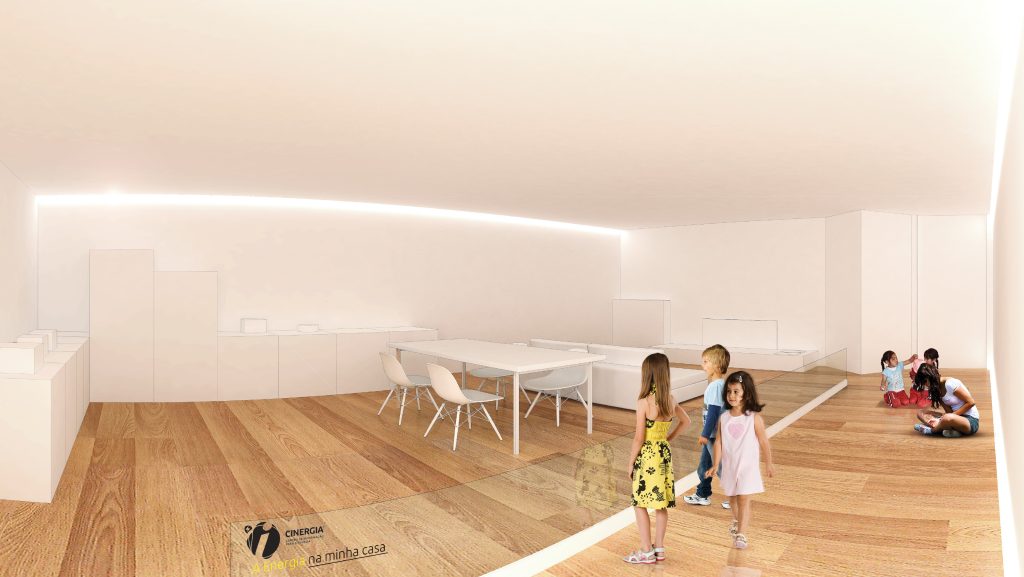 Imagem tridimensional apresentando o Sala de Energia na minha casa no projeto Adene, localizado em Lisboa, Portugal.
