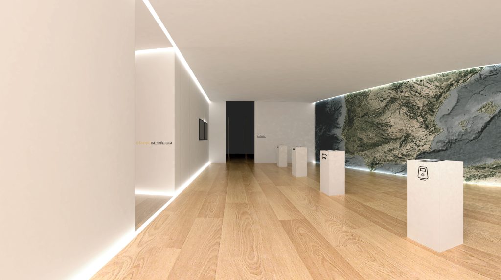 Imagem tridimensional apresentando o Sala Energia no meu país no projeto Adene, localizado em Lisboa, Portugal.