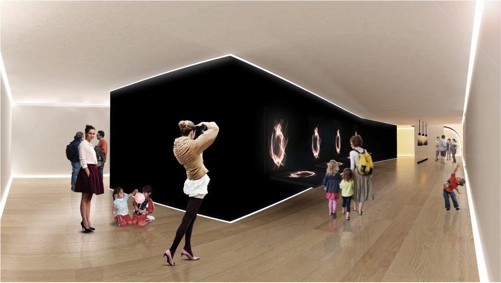 Imagem tridimensional apresentando o Sala entendo a Energia no projeto Adene, localizado em Lisboa, Portugal.