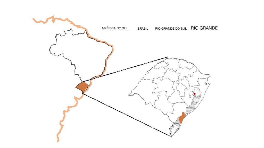 Diagrama apresentando a Localização no projeto Arquibancada Jockey Club, localizado em Rio Grande do Sul, Brasil.