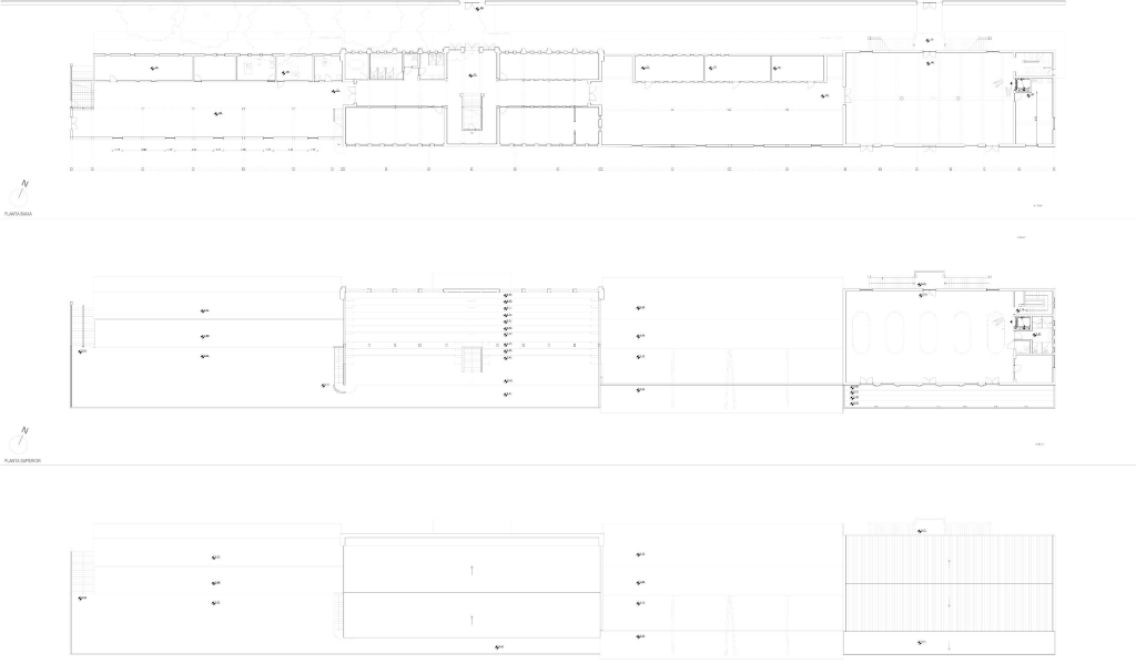 Plantas apresentando o Proposta e layout no projeto Arquibancada Jockey Club, localizado em Rio Grande do Sul, Brasil.