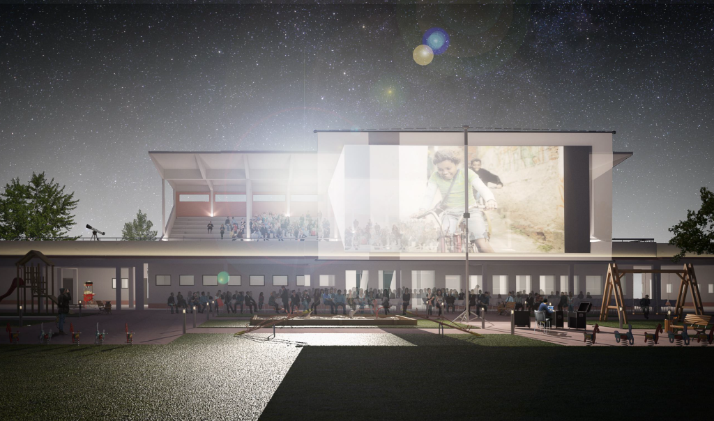 Imagem tridimensional apresentando a Simulação de eventos no projeto Arquibancada Jockey Club, localizado em Rio Grande do Sul, Brasil.