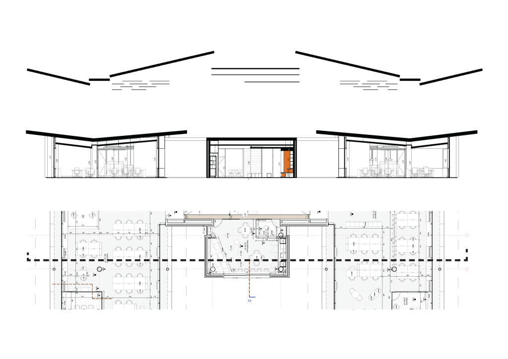 Diagrama apresentando o conceito de tetos e inclinações no projeto Sede Banco Primus, localizado em Oeiras, Portugal.