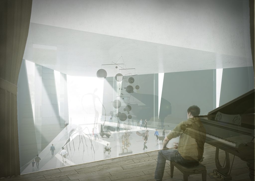 Imagem tridimensional apresentando o Auditório no projeto Anexo Da Biblioteca Nacional, localizado em Rio de Janeiro, Brasil.