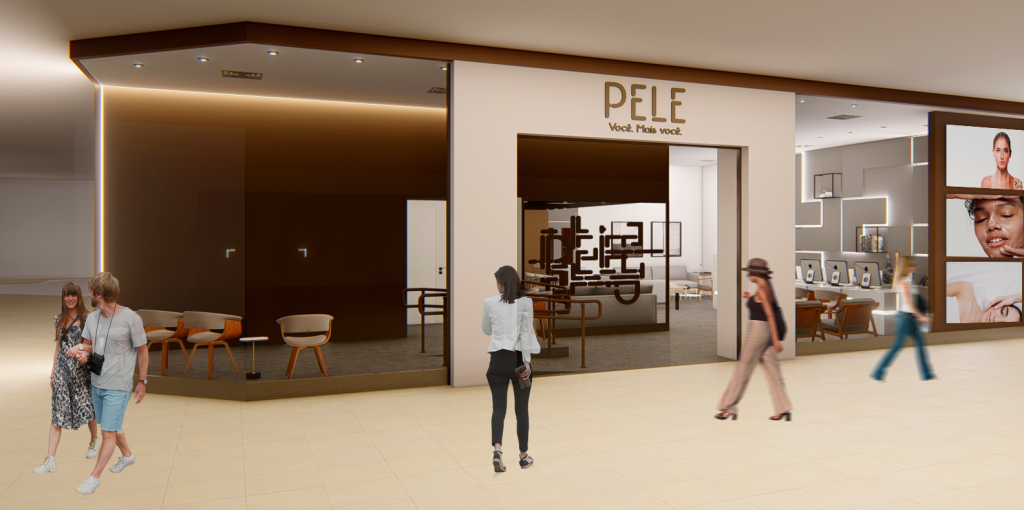 Imagem tridimensional apresentando o Exterior da clínica no projeto Clínica Pele, localizado em Minas Gerais, Brasil.