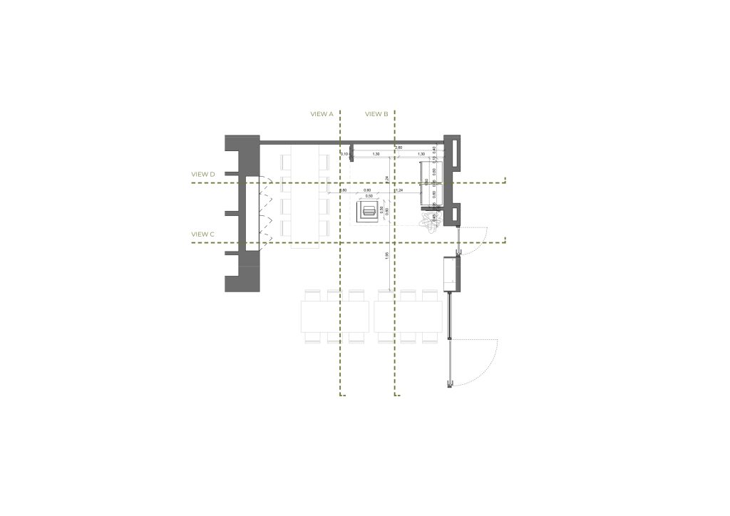Planta apresentando a Proposta e layout no projeto Corner Adecco, localizado em Lisboa, Portugal.