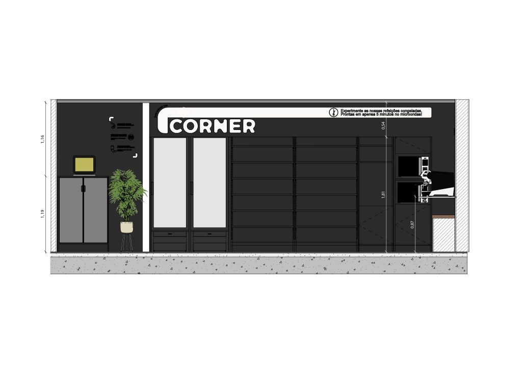 Corte apresentando a Proposta e escala no projeto Corner Águas de Portugal, localizado em Lisboa, Portugal.