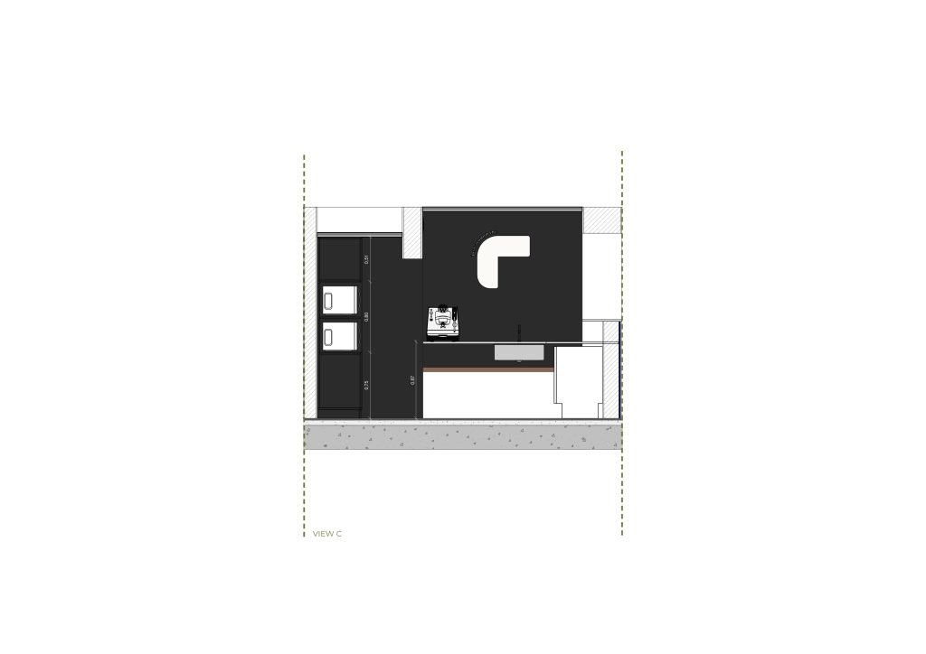 Corte apresentando a Proposta e escala no projeto Corner Águas de Portugal, localizado em Lisboa, Portugal.
