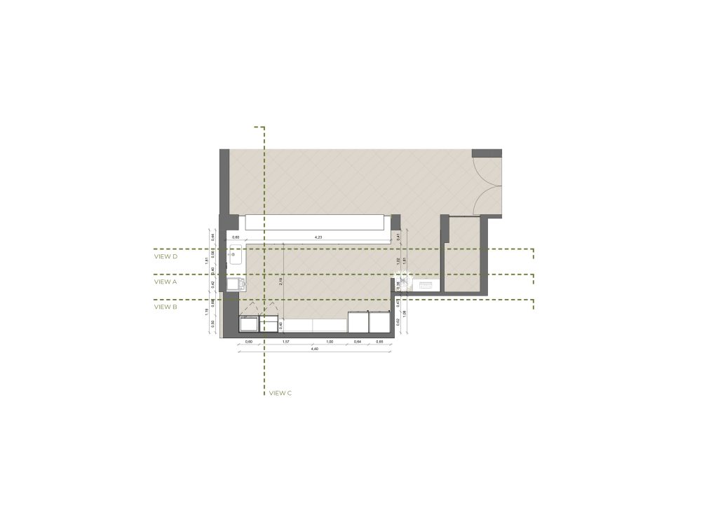 Planta apresentando a Proposta e layout no projeto Corner Águas de Portugal, localizado em Lisboa, Portugal.