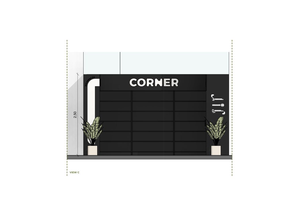 Corte apresentando a Proposta e escala no projeto Corner Bcp, localizado em Lisboa, Portugal.