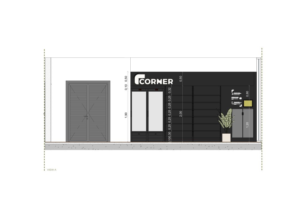 Corte apresentando a Proposta e escala no projeto Corner BNP - Multipurpose - B, localizado em Lisboa, Portugal.