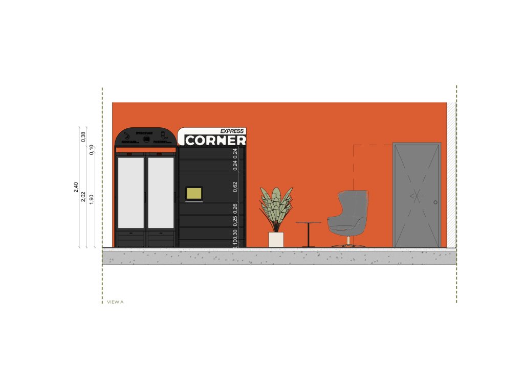 Corte apresentando a Proposta e escala no projeto Corner BNP - Training Rooms - B, localizado em Lisboa, Portugal.