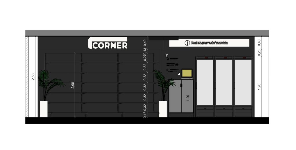 Corte apresentando a Proposta e escala no projeto Corner BPI, localizado em Lisboa, Portugal.