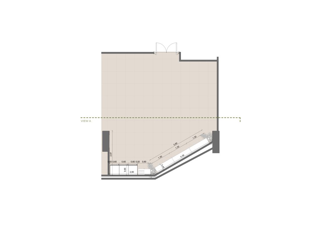 Planta apresentando a Proposta e layout no projeto Corner BPI, localizado em Lisboa, Portugal.