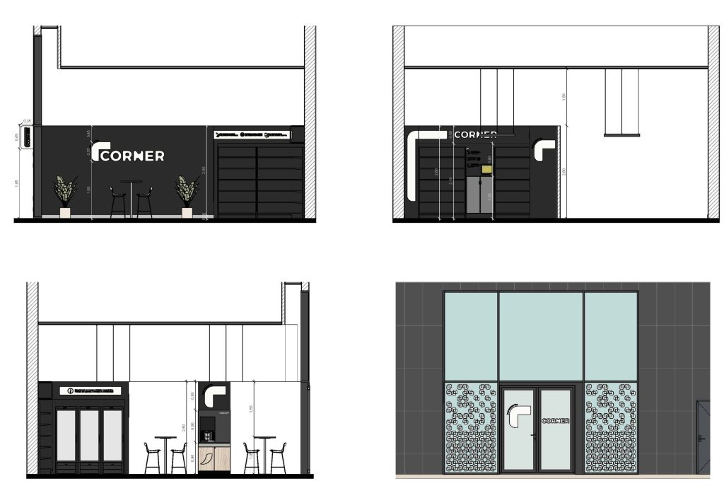 Corte apresentando a Proposta e escala no projeto Corner DUUO, localizado em Lisboa, Portugal.