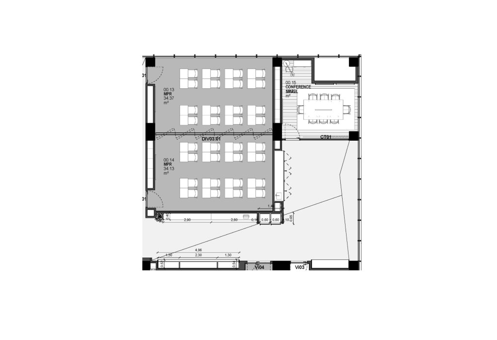 Planta apresentando a Proposta e layout no projeto Corner Microsoft, localizado em Lisboa, Portugal.