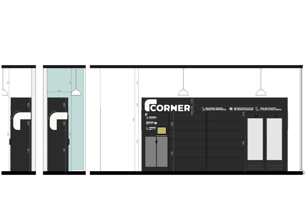 Corte apresentando a Proposta e escala no projeto Corner Myriad, localizado em Lisboa, Portugal.
