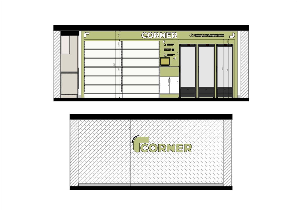 Corte apresentando a Proposta e escala no projeto Corner República 5, localizado em Lisboa, Portugal.