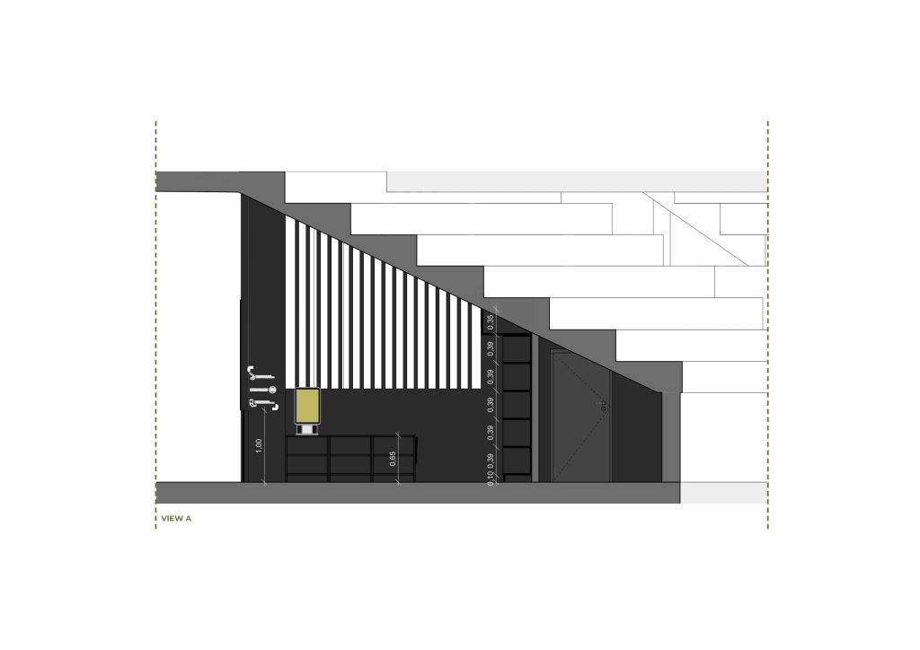 Corte apresentando a Proposta e escala no projeto Corner Villa Restelo, localizado em Lisboa, Portugal.