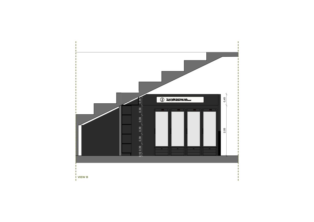 Corte apresentando a Proposta e escala no projeto Corner Villa Restelo, localizado em Lisboa, Portugal.