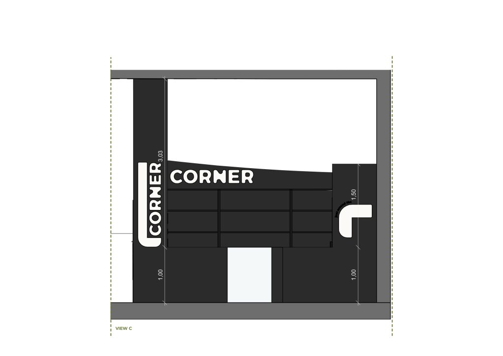 Corte apresentando a Proposta e escala no projeto Corner Villa Restelo, localizado em Lisboa, Portugal.