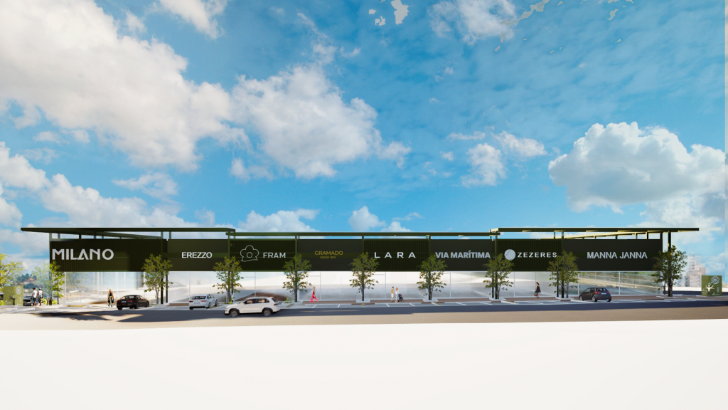 Imagem tridimensional apresentando o conceito de Perspetiva da fachada frontal no projeto Easy Boulevard Uberaba, localizado em Uberaba, Brasil.