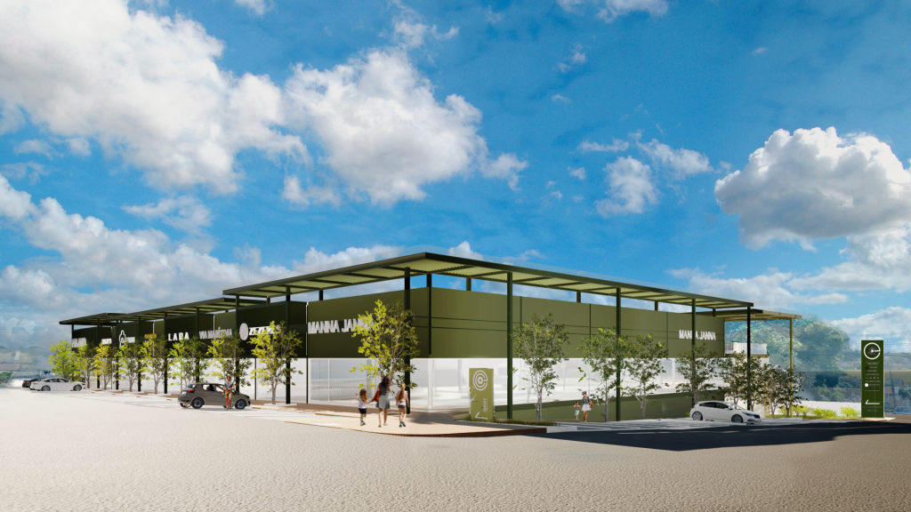 Imagem tridimensional apresentando o conceito de Perspetiva exterior e sinalização no projeto Easy Boulevard Uberaba, localizado em Uberaba, Brasil.