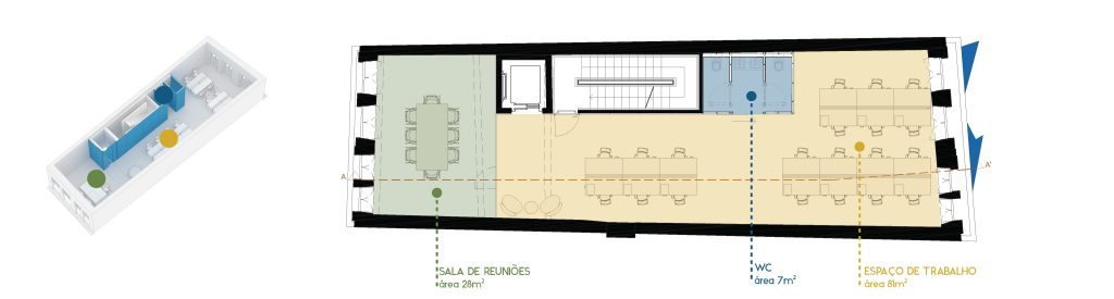 Planta apresentando o Layout do piso 2 no projeto Eólica Recife, localizado em Recife, Brasil.