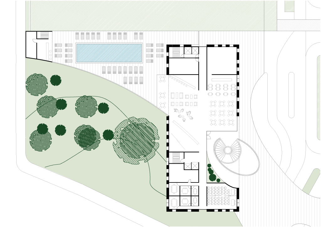 Planta apresentando o Piso térreo no projeto Hotel Uberaba, localizado em Minas Gerais, Brasil.
