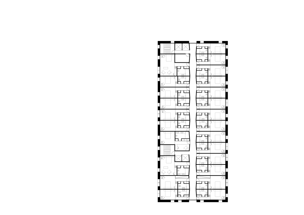 Planta apresentando o Piso tipo no projeto Hotel Uberaba, localizado em Minas Gerais, Brasil.