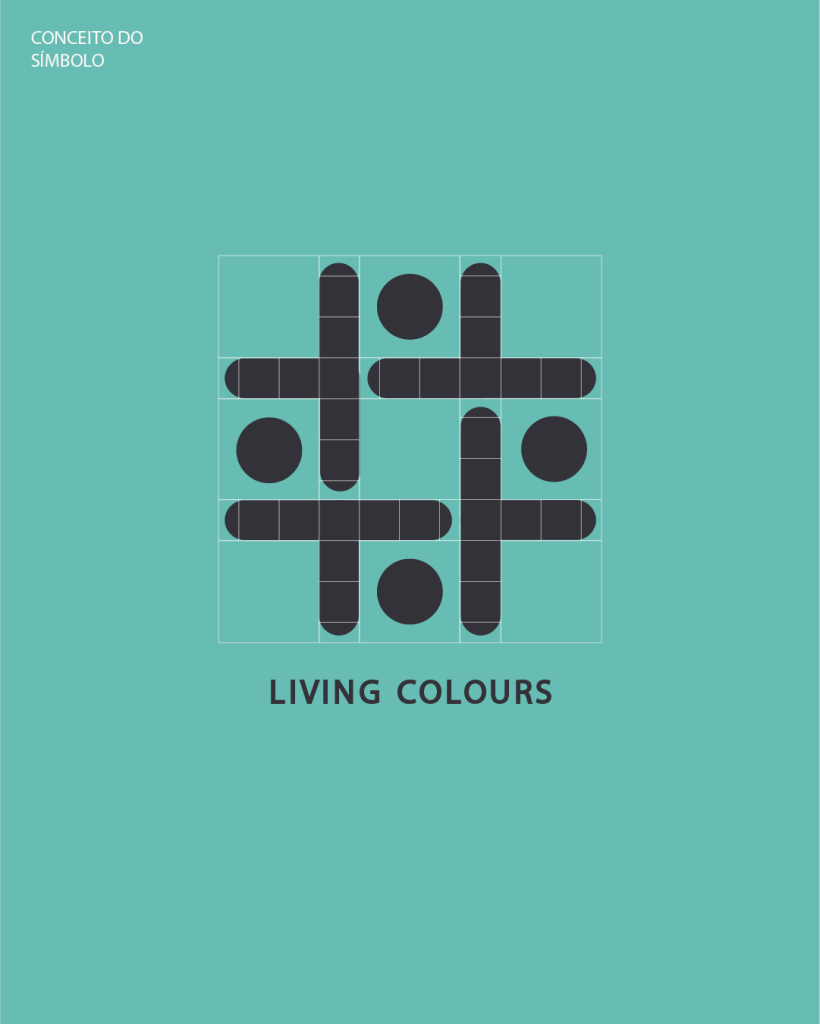 Diagrama apresentando a Construção da forma no projeto Logótipo Living Colours, localizado em Lisboa, Portugal.