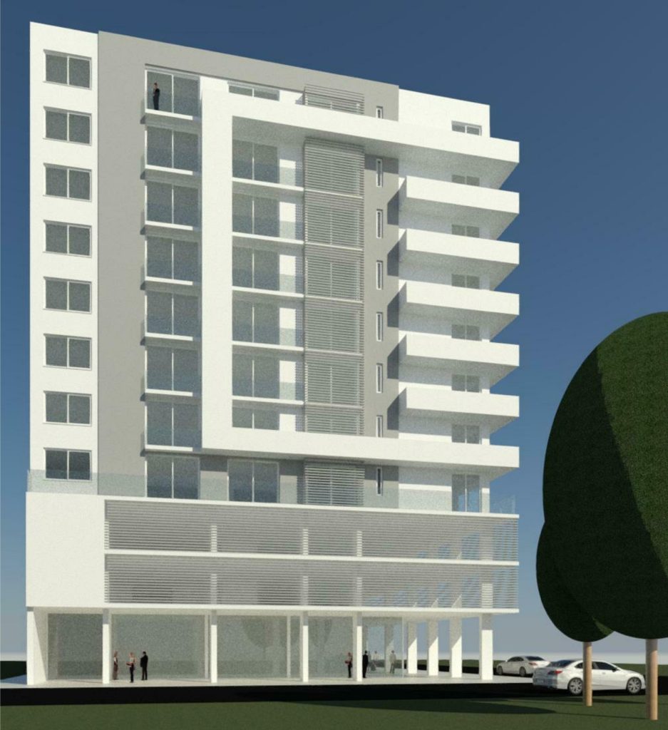 Imagem tridimensional apresentando a Fachada lateral no projeto Maputo, localizado em Maputo, Moçambique.