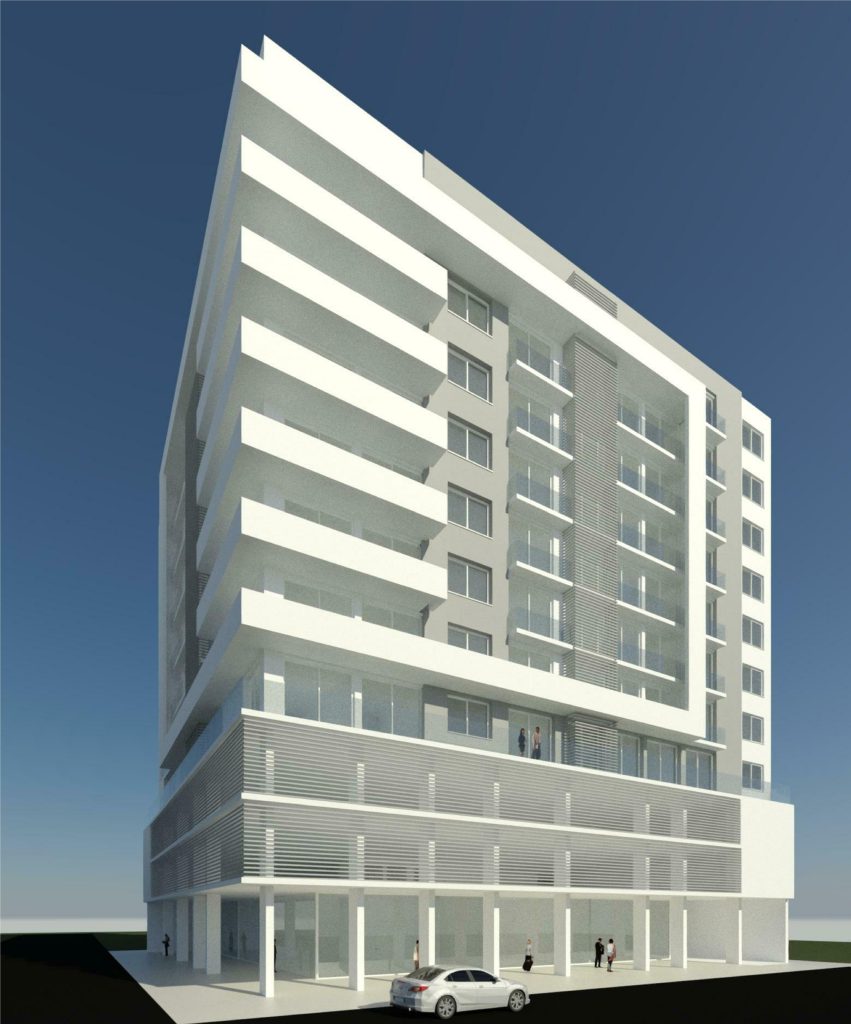 Imagem tridimensional apresentando o Estudo do edificio, residencial, serviços e comércio no projeto Maputo, localizado em Maputo, Moçambique.