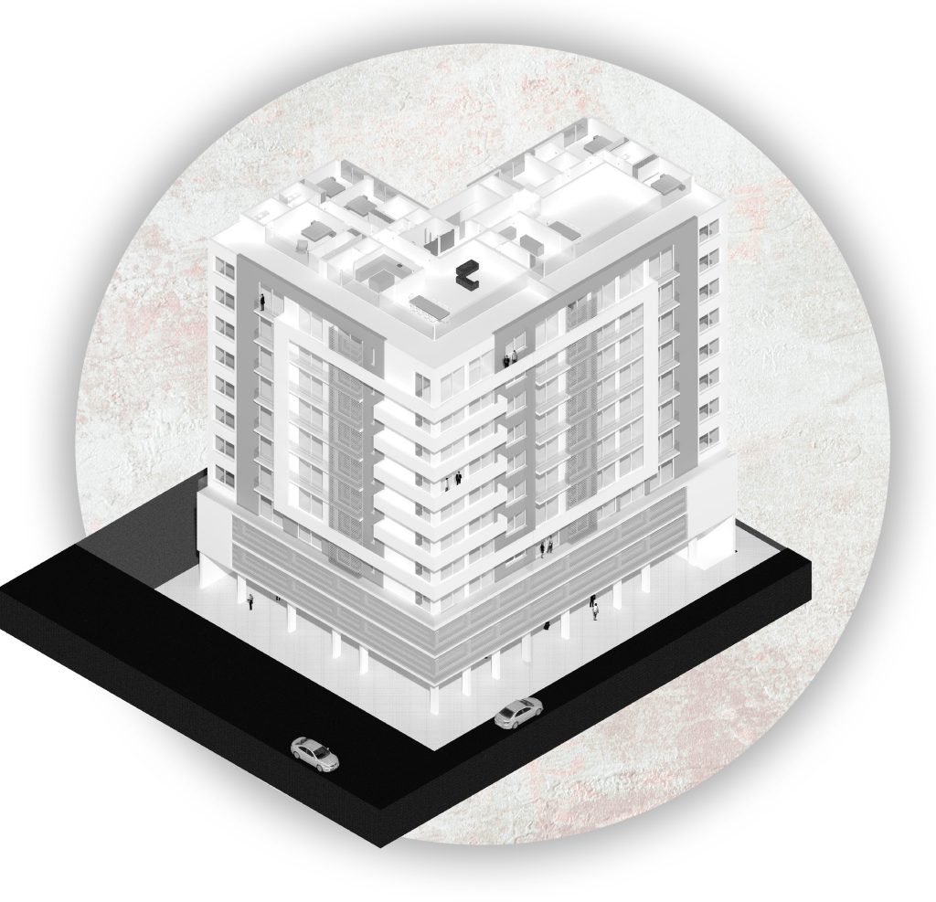 Imagem tridimensional apresentando a Ilustração do piso tipo no projeto Maputo, localizado em Maputo, Moçambique.