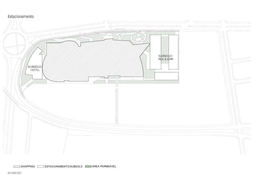 Planta apresentando a Proposta de estacionamento no projeto Masterplan Londrina, localizado em Londrina, Brasil.