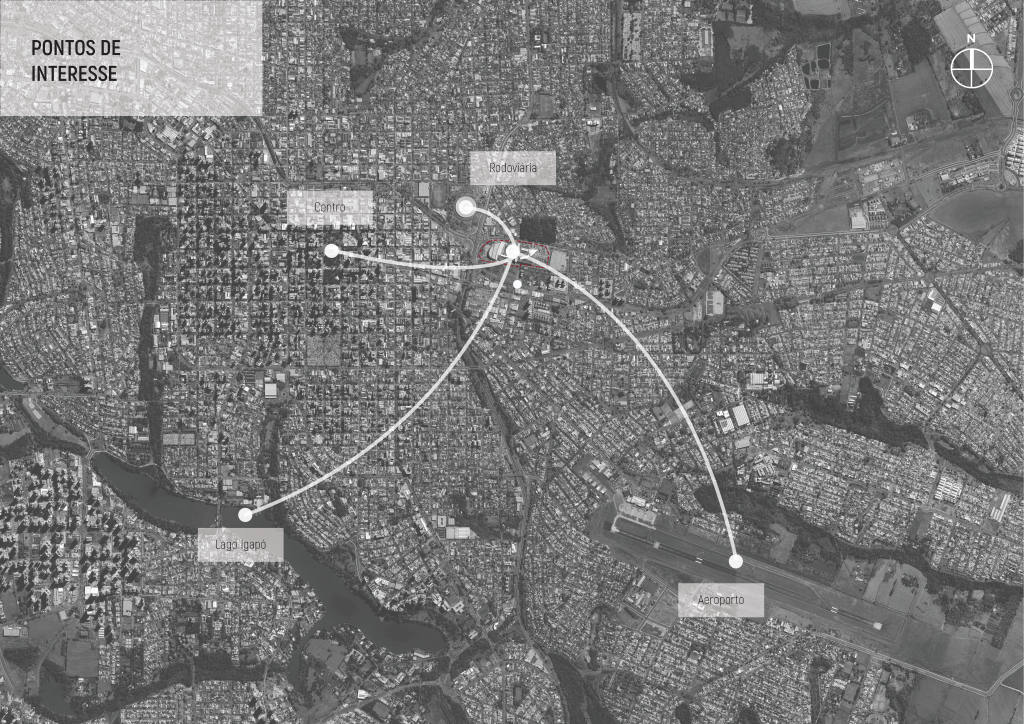 Diagrama apresentando a Análise dos pontos de interesse na envolvente no projeto Masterplan Londrina, localizado em Londrina, Brasil.