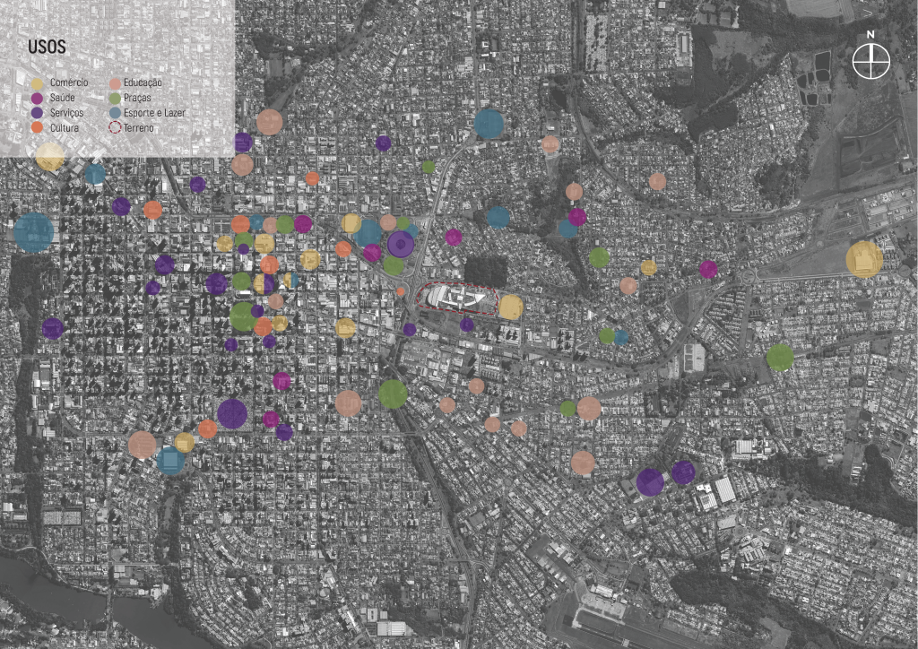 Diagrama apresentando a Análise dos usos da envolvente no projeto Masterplan Londrina, localizado em Londrina, Brasil.