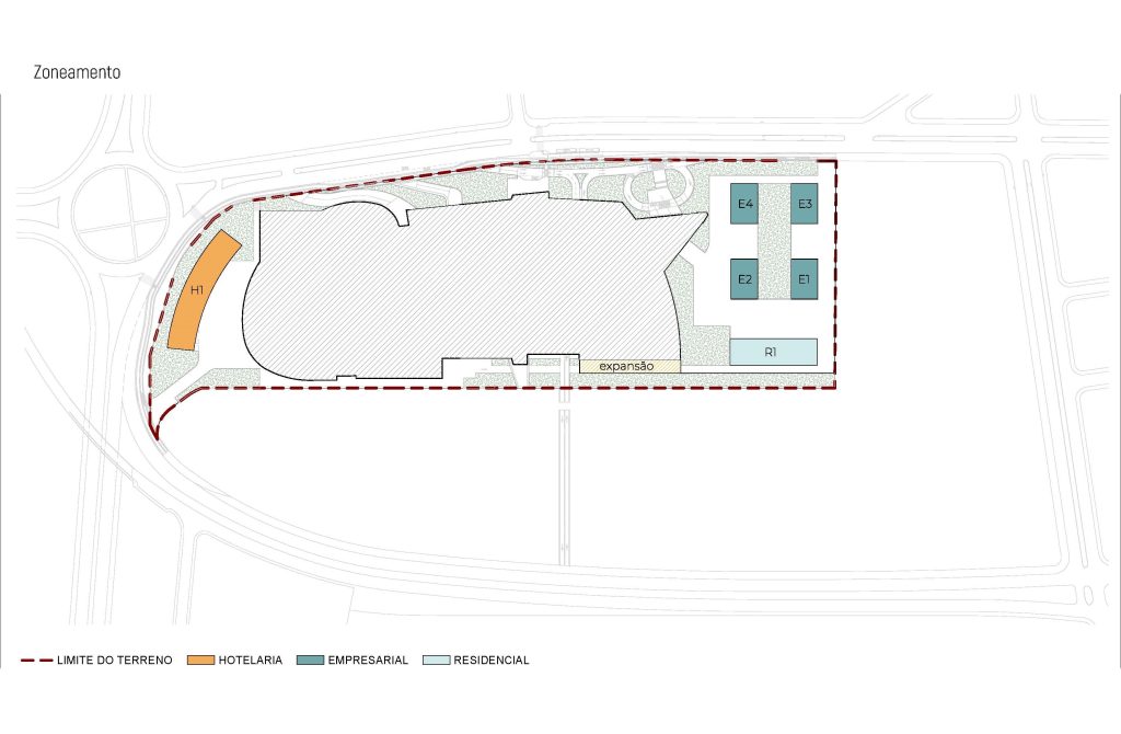 Planta apresentando a Proposta de zoneamento e usos no projeto Masterplan Londrina, localizado em Londrina, Brasil.