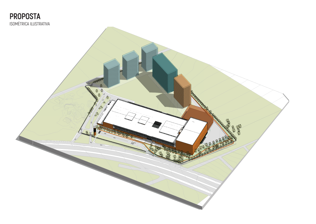 Axonometria apresentando a Proposta isométrica de volumes no projeto Natal, localizado em Rio Grande do Norte, Brasil.