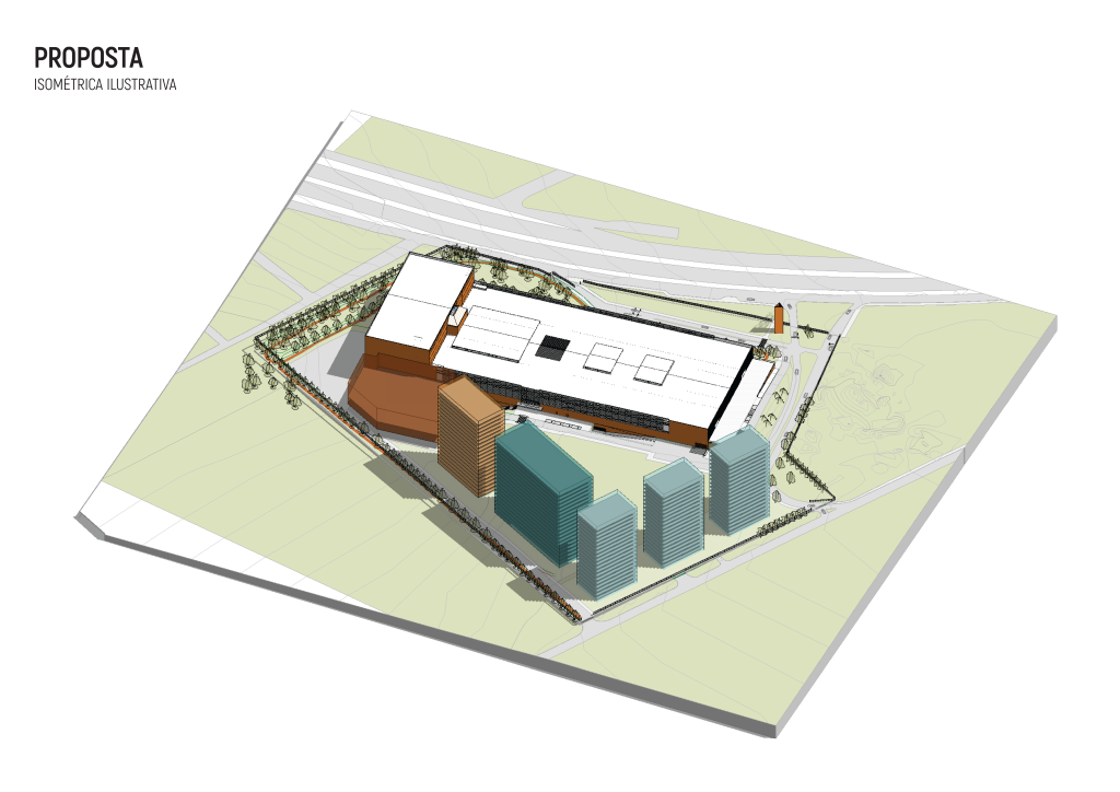 Axonometria apresentando a Proposta isométrica de volumes no projeto Natal, localizado em Rio Grande do Norte, Brasil.