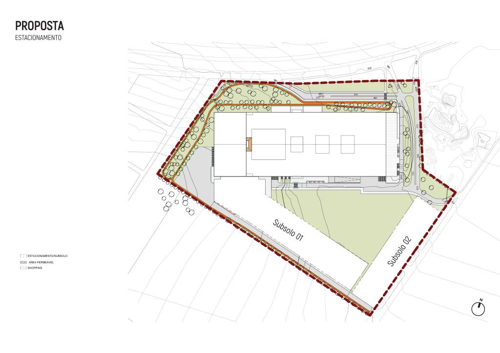 Planta apresentando a Proposta de estacionamento no projeto Natal, localizado em Rio Grande do Norte, Brasil.