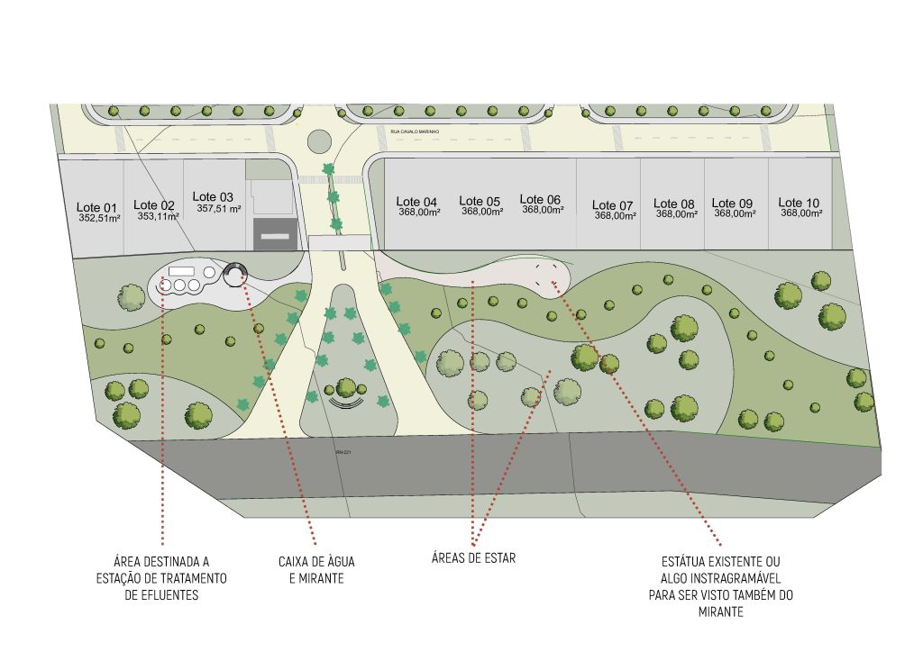 Planta apresentando o Detalhe das áreas propostas no projeto Uhane, localizado em Rio Grande do Norte, Brasil.