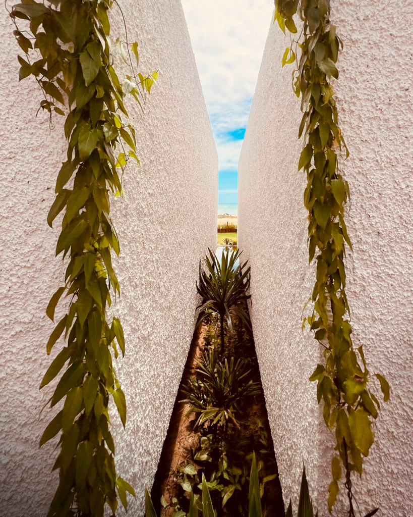 Fotografia apresentando o Detalhe de volumetria e paisagismo no projeto Hotel Nanii, localizado em Rio Grande do Norte, Brasil.