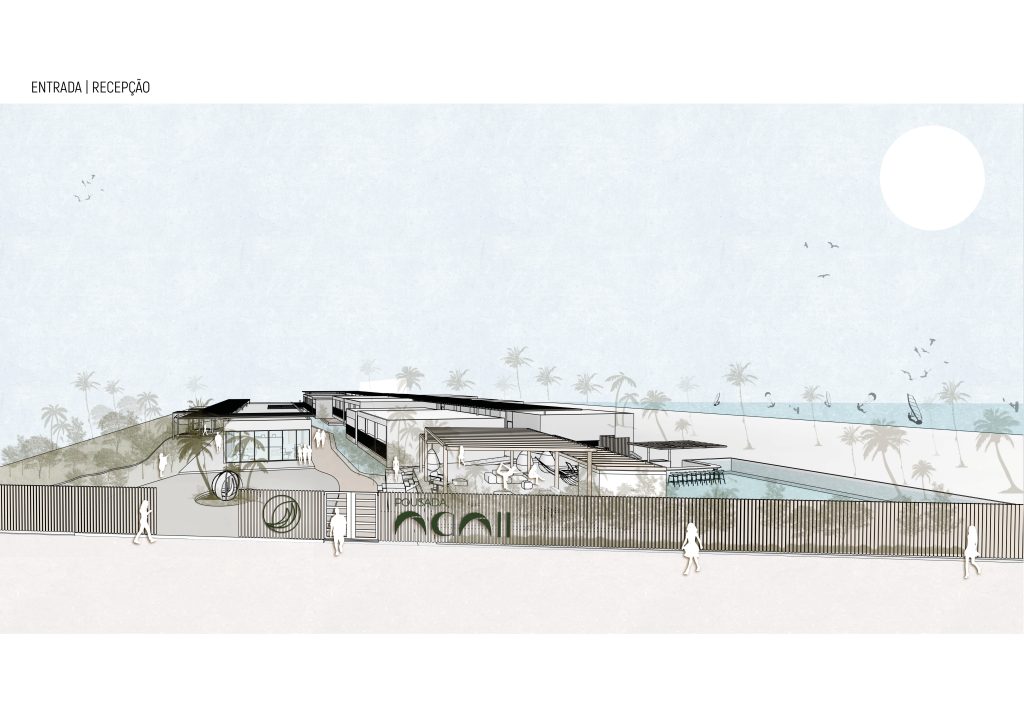 Axonometria apresentando a Entrada no projeto Hotel Nanii, localizado em Rio Grande do Norte, Brasil.