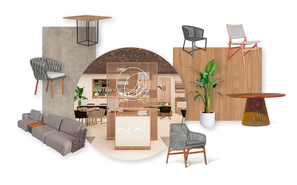 Diagrama apresentando o Moodboard Restaurante no projeto Hotel Nanii, localizado em Rio Grande do Norte, Brasil.
