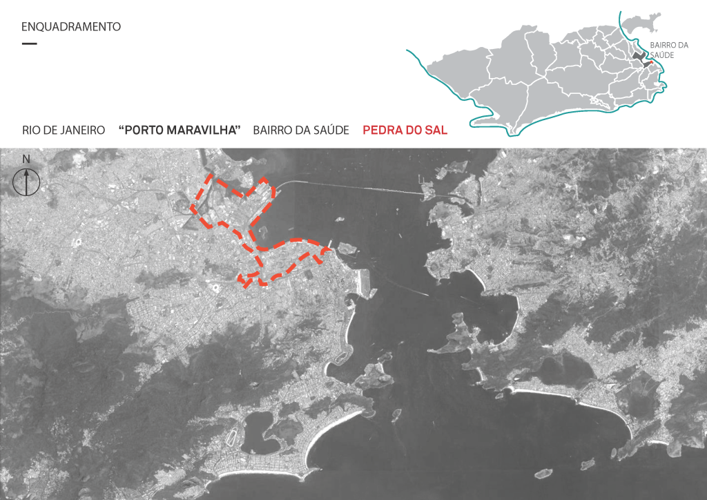 Diagrama apresentando o Enquadramento na cidade no projeto Pedra do Sal, localizado em Rio de Janeiro, Brasil.