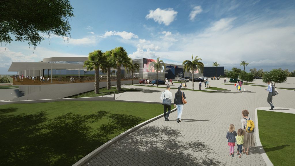 Imagem tridimensional apresentando o conceito de Acessos e envolvente urbana no projeto Praça Brasília Shopping Center, localizado em Brasília, Brasil.